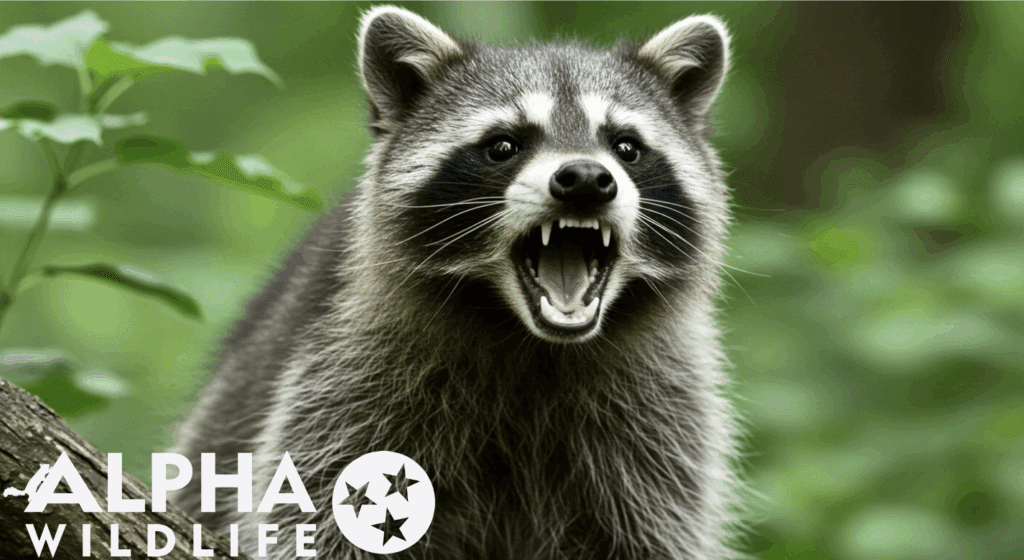 Raccoon showing its teeth in Sequoyah Hills TN